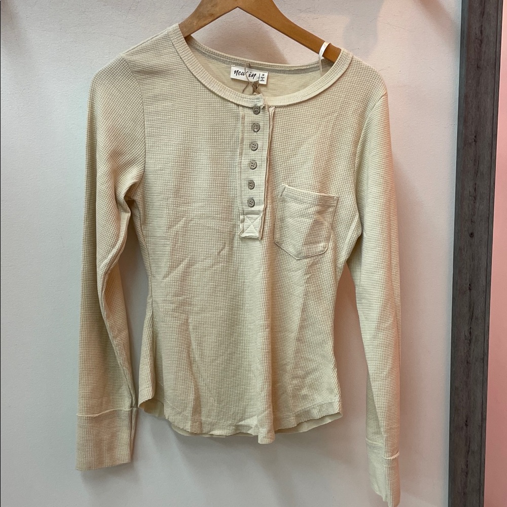 Very J Cream Long Sleeve Henley Top
